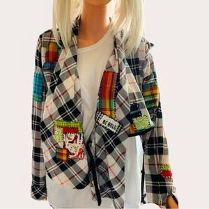 Colorful Patchwork Women's Cropped Upcycled Throw On